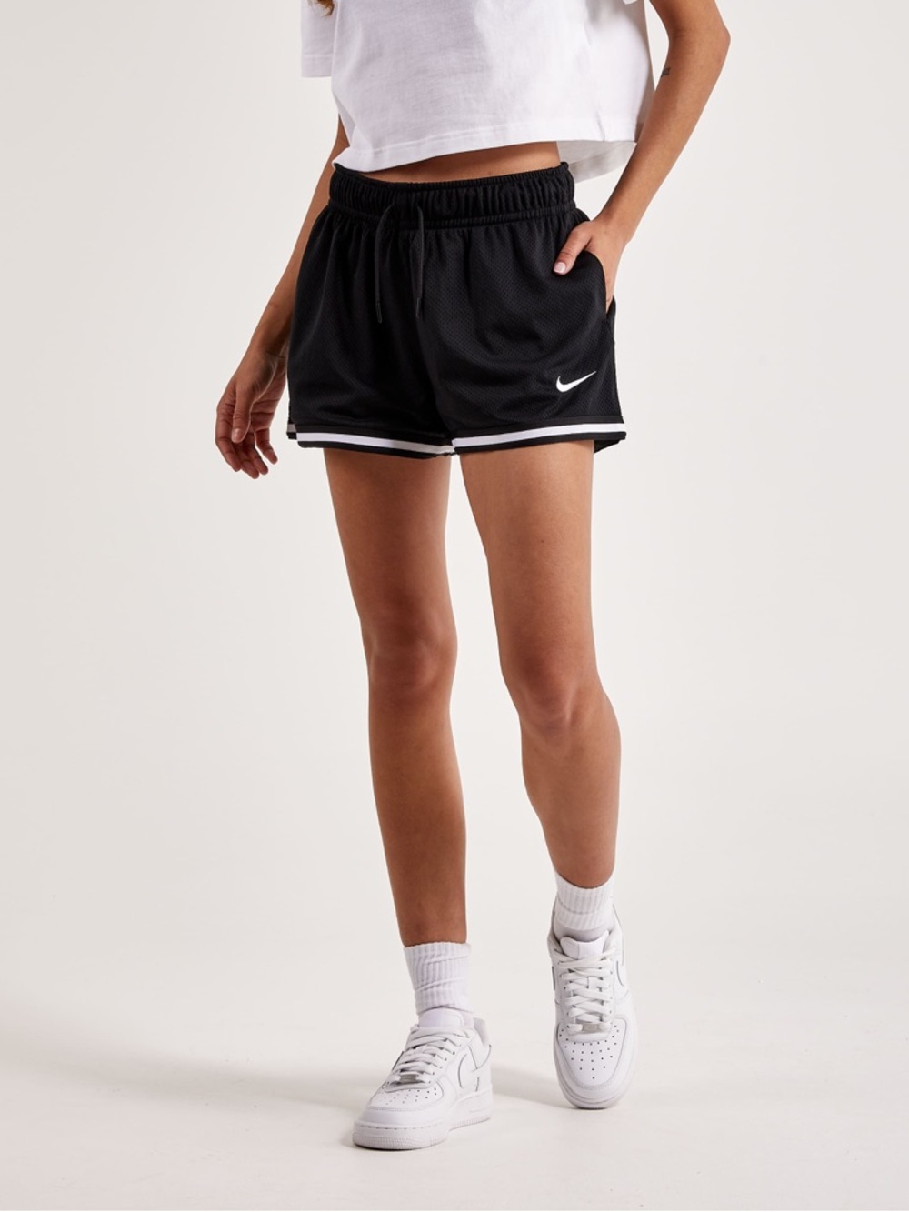 Nike Essentials Black Mesh Athletic Shorts with White Trim